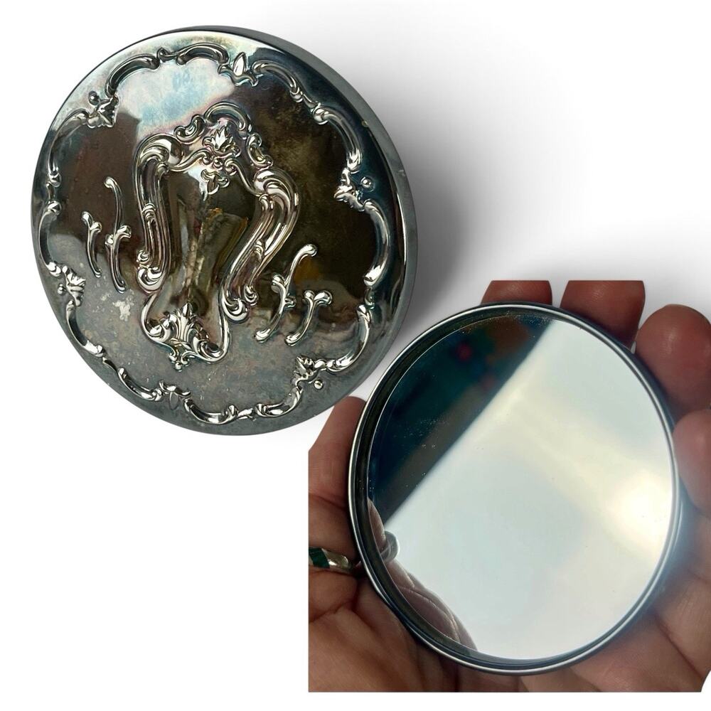 Vintage Gorham Silverplate Pocket Mirror Baroque Compact Vanity Grandmillenial